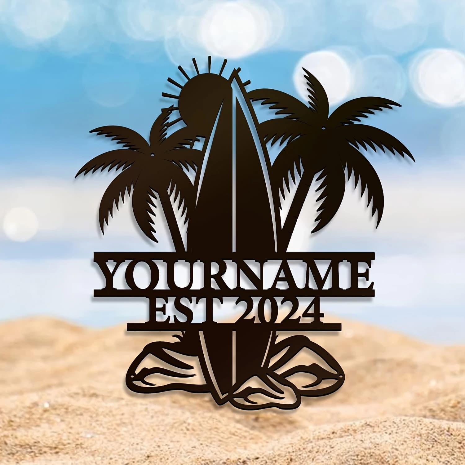 Customized Universal Surfboard Name Metal Plaque Black Metal Wall Art Decor Outdoor Home Wall Decorations Personalized Engraving