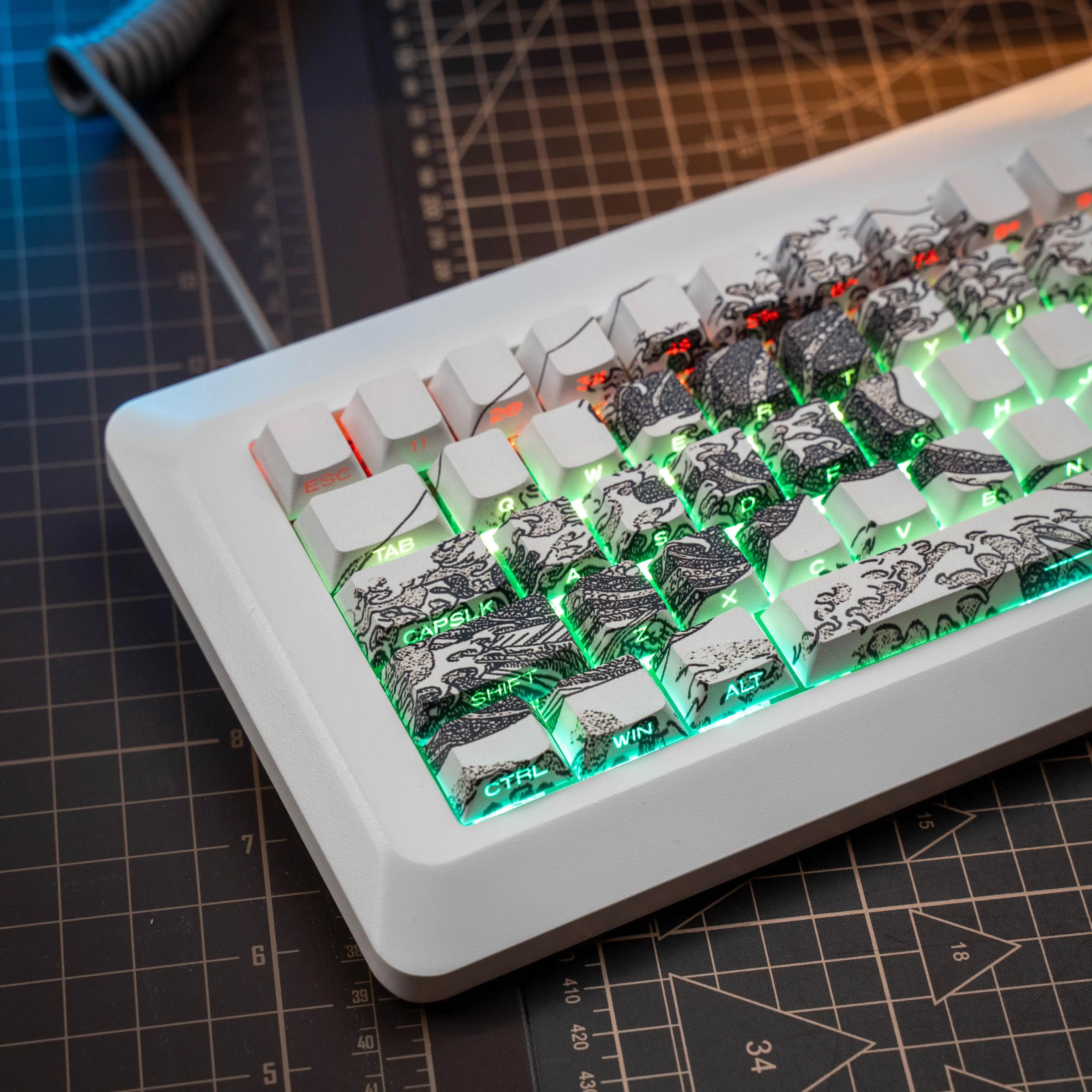 125set Keycap Traslucido Ukiyoe Corallo Mare La Grande Onda di Kanagawa Cherry Profilo PBT Dye-Sub Per Tastiera Da Gioco Meccanica