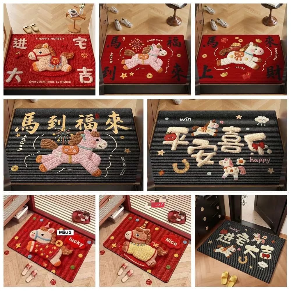 Nuovo modello di cavallo Tappetino per porta Capodanno Tappetino da bagno rosso Coperta morbida antiscivolo Decorazioni per la casa