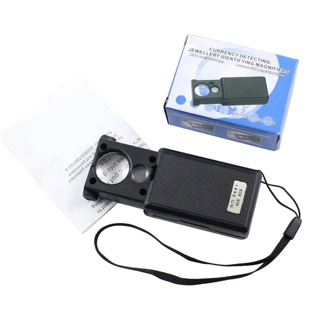 30X 60X Lente d'ingrandimento per gioielli tipo pull Mini lente d'ingrandimento tascabile a mano Lente per microscopio portatile Strumento per lenti ottiche Luce a LED