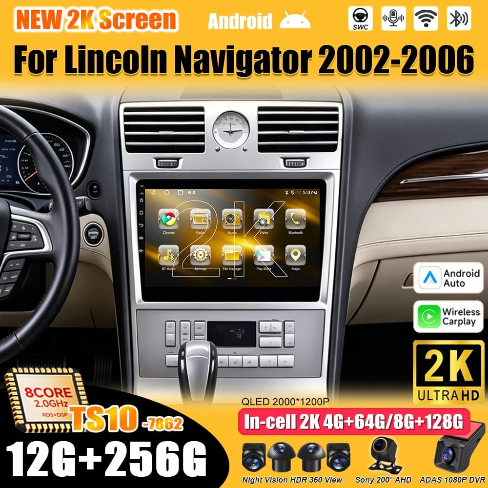 Android 16 For Lincoln Navigator 2002-2006 Car Radio 2 din Multimedia Video Player GPS Navigation Bluetooth Touch Screen Wifi 5G