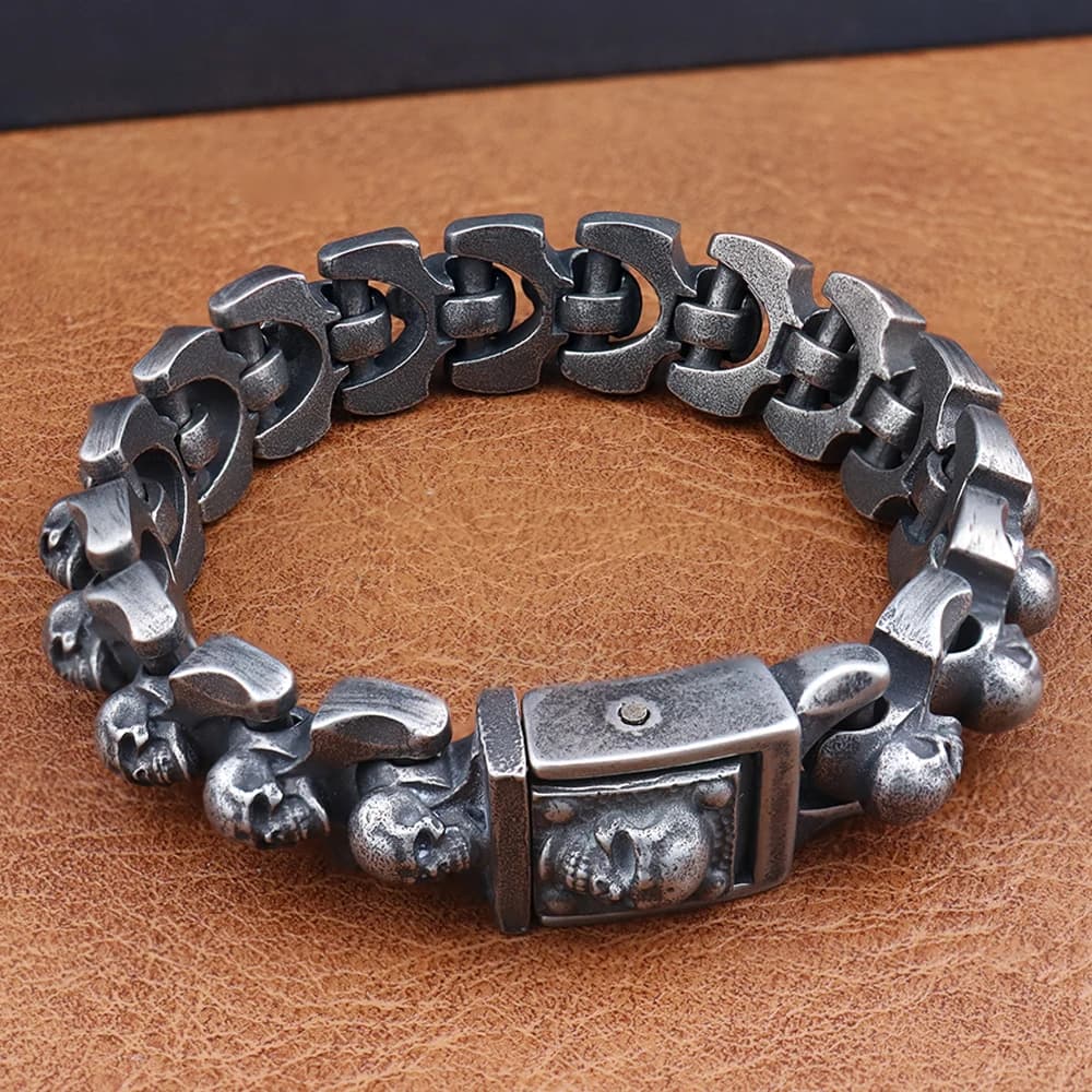Bracciale con teschio da uomo gotico in acciaio inossidabile moda prepotente braccialetto con teschio punk hip hop moto amuleto gioielli Dropshipping