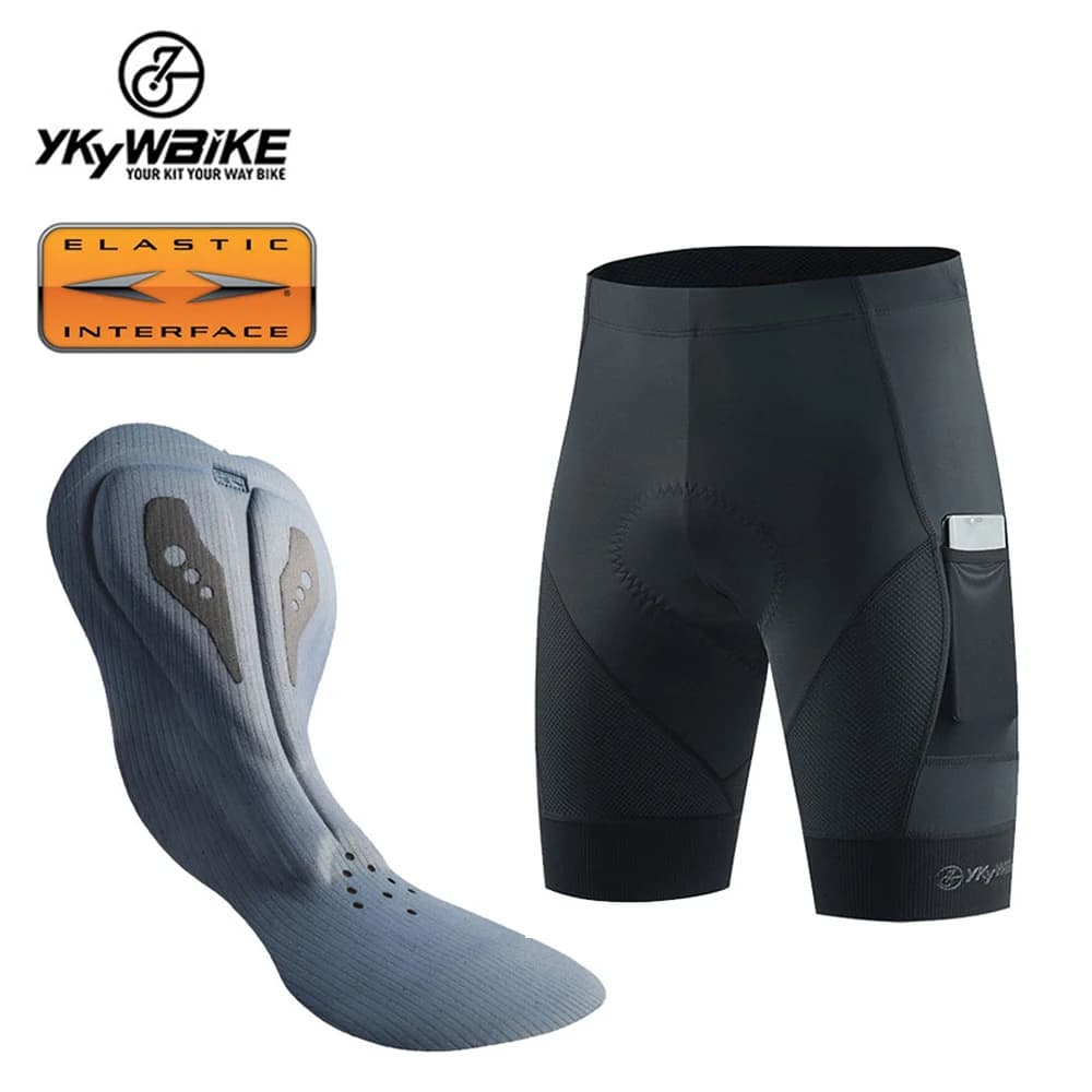 YKYW Padded bike shorts with elastic interface Men's cycling shorts Comfortable cycling pants on the street Collant with 2 pockets