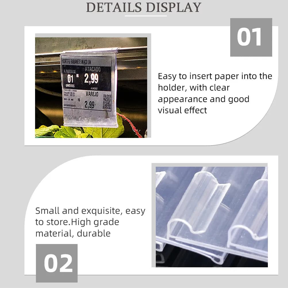 50 Pezzi Portaetichette in Plastica Trasparente per Supermercati, Ristoranti, Negozi, Inserti per Cartellini Prezzi, Espositori