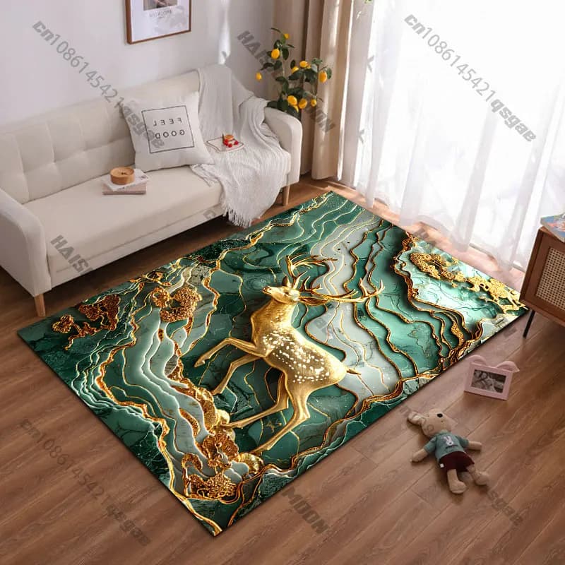 Tappeto artistico con cervo dorato, tappeto per yoga, decorazione per soggiorno, tappetino per gattonare per bambini, tappetino per gioco
