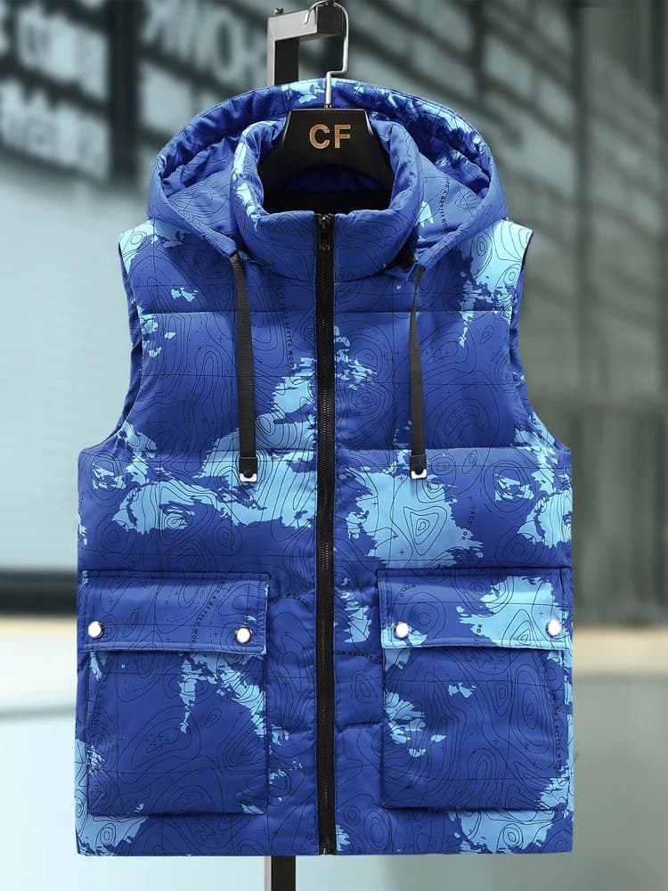 Men's Camouflage Thickened Cotton Vest Autumn Winter Warm Stylish Oversize Fashionable Backless Jacket Youth Casual Polyester