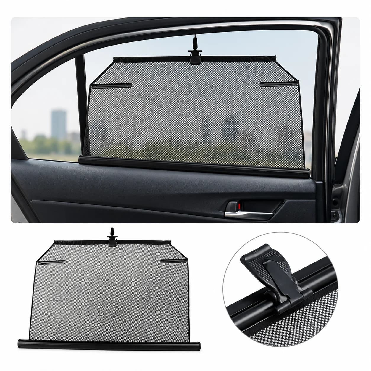 Car Window Sunshade Curtain Retractable Side Window Privacy Shade Heat Insulation Mesh Cover Auto Interior Accessory