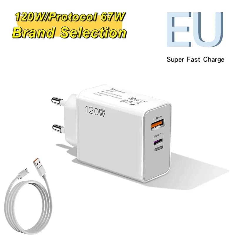 Caricabatterie per telefono cellulare a ricarica rapida PD USB 120W per iPhone Xiaomi Huawei Samsung Oneplus Adattatore di ricarica rapida tipo C con cavo