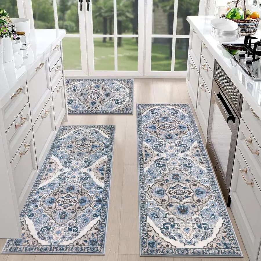 Set of 3 Kitchen Mats Style Farm, Anti-slip and Washables, Carpets and Pastries Boho for Kitchen Floor
