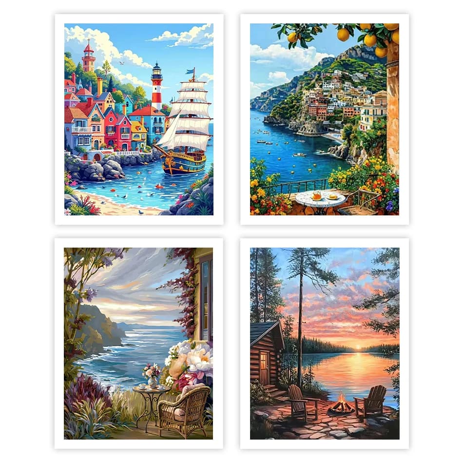 1pc frameless Diy Oil Painting By Numbers Canvas Art Painting Landscape On Canvas Acrylic Paints Set Drawing By Numbers Wall Dec
