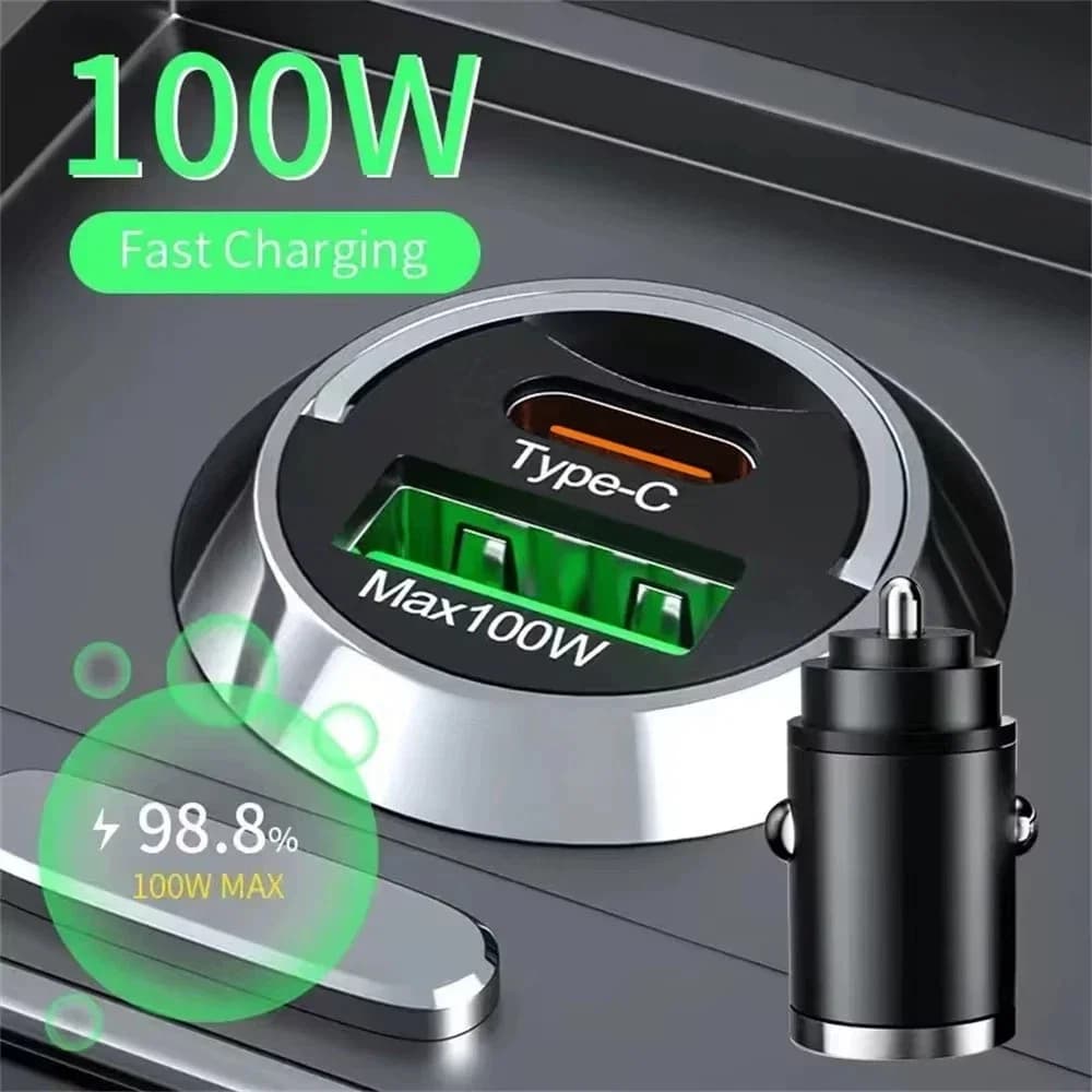 USB 100 W USB Type CD30W Mini Car Charger Adapter Quick Charger for iPhone 17 16 Pro for Samsung