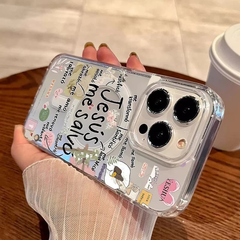 Mobile phone case: hand painted with fixing ring to support wireless charging, suitable for iPhone 17/16 series / 15 / 14 /13/12