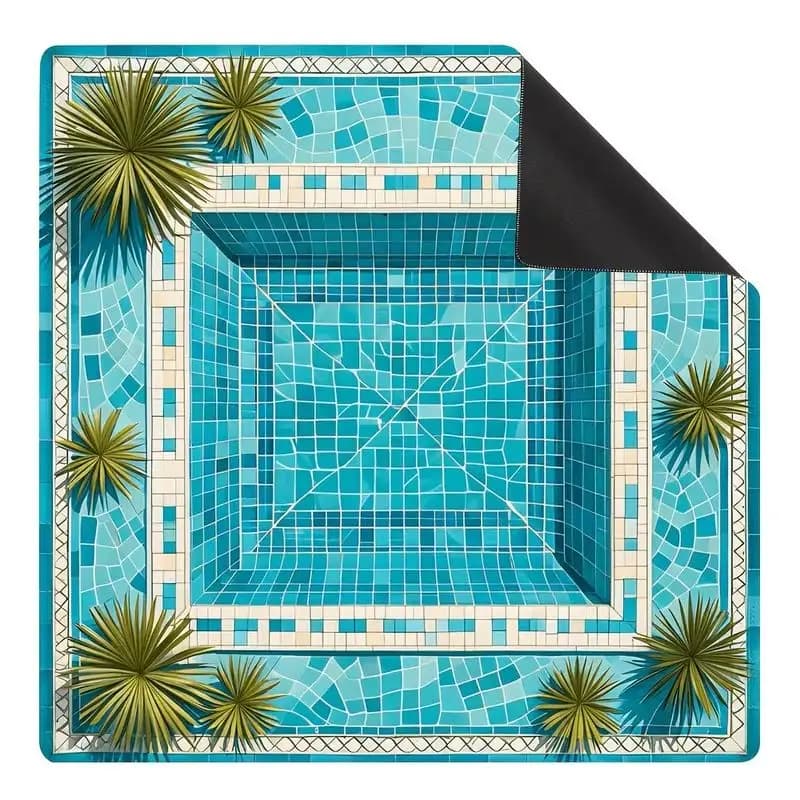 Square Mahjong Table Mat Visual Pool Mosaic Ceramic Tile Palm Leaf Printing Anti slip Noise Reduction Game Mat Desktop Decor