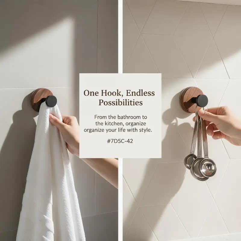 Decorative Wood Suction Cup Hook Natural Walnut Heavy Load Hanger for Door Back Keys Hat Clothes Home Storage