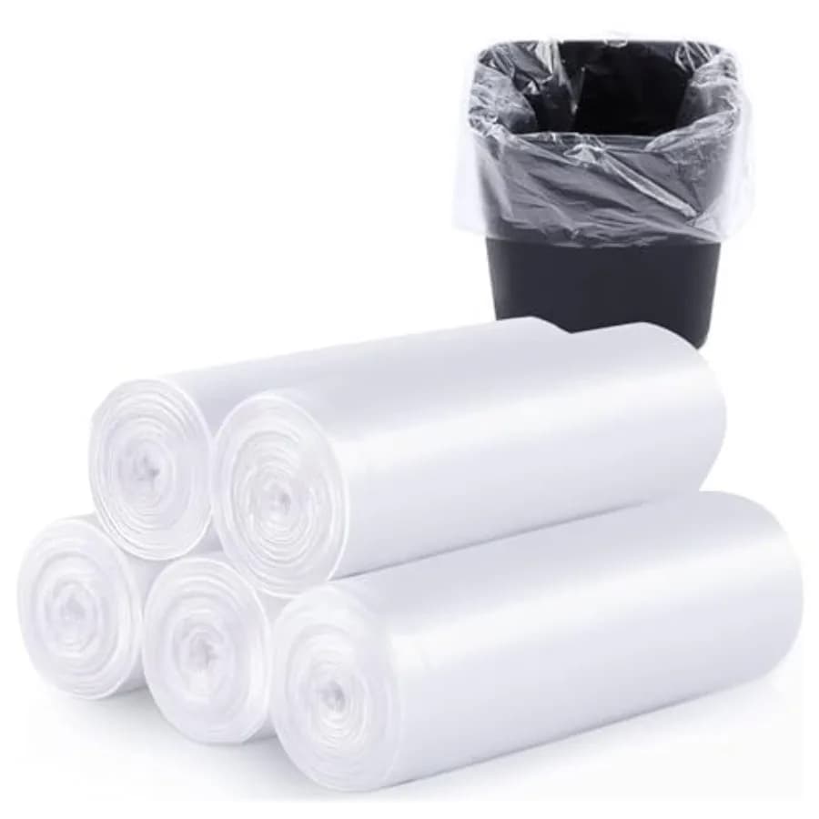 100 Count Trash Bags 4 Gallon Clear Garbage Bags Unscented 1.1mil Thick Strong for Bathroom, Office, Kitchen Waste Basket Small