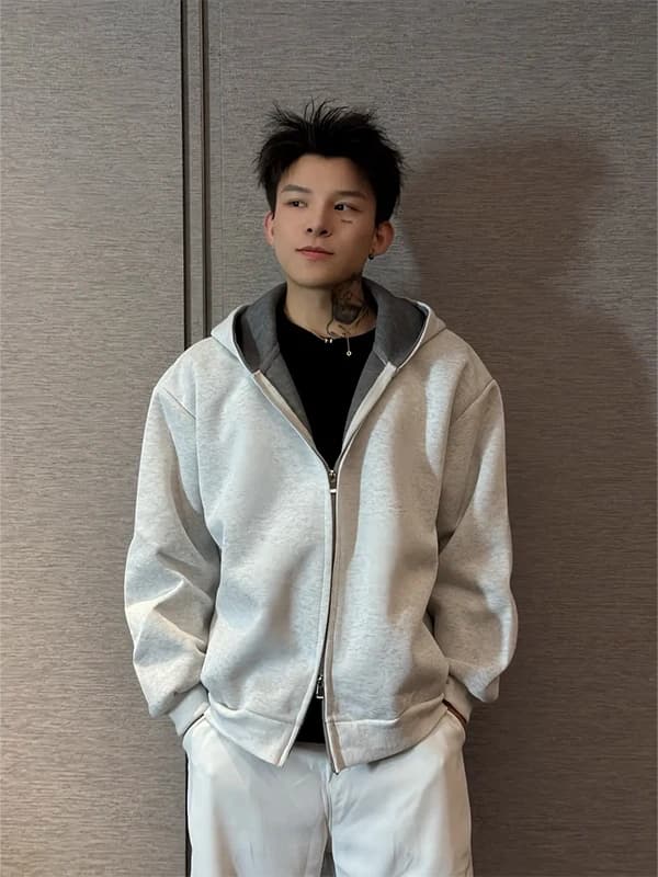 Cleanfit Double-Color Hoodie Jacket Men's Stylish Trendy Brand American Cool Open Cardigan Sweatshirt Autumn High-End Feeling