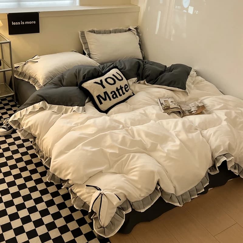 Set di lenzuola con fiocco e pizzo, lenzuola delicate sulla pelle, set di biancheria da letto, lenzuola singole/doppie/queen/king size.