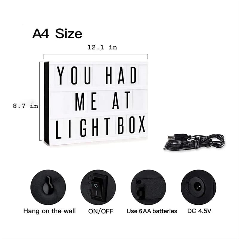 A44Z-Cinema Light Box Insegne al neon personalizzate, Lightbox a LED bianco caldo con lettere, numeri, simboli
