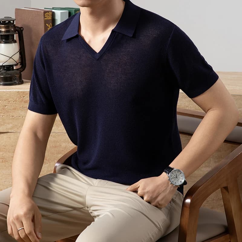 Good Breatable Linen Knitting T-shirt Men 2026 Summer Lyocell Thin Knitwear Short Sleeve Comfortable Knit T-shirt Pullovers