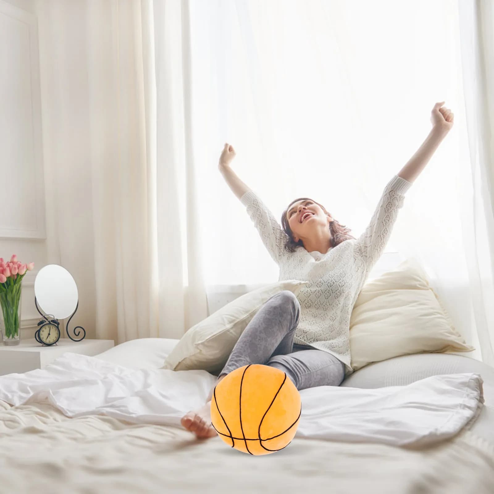 Cuscino a Forma di Pallone da Basket Morbido e Confortevole Imbottito in Cotone PP con Fodera Rimovibile Multifunzionale Decorativo per Soggiorno Camera da Letto Divano