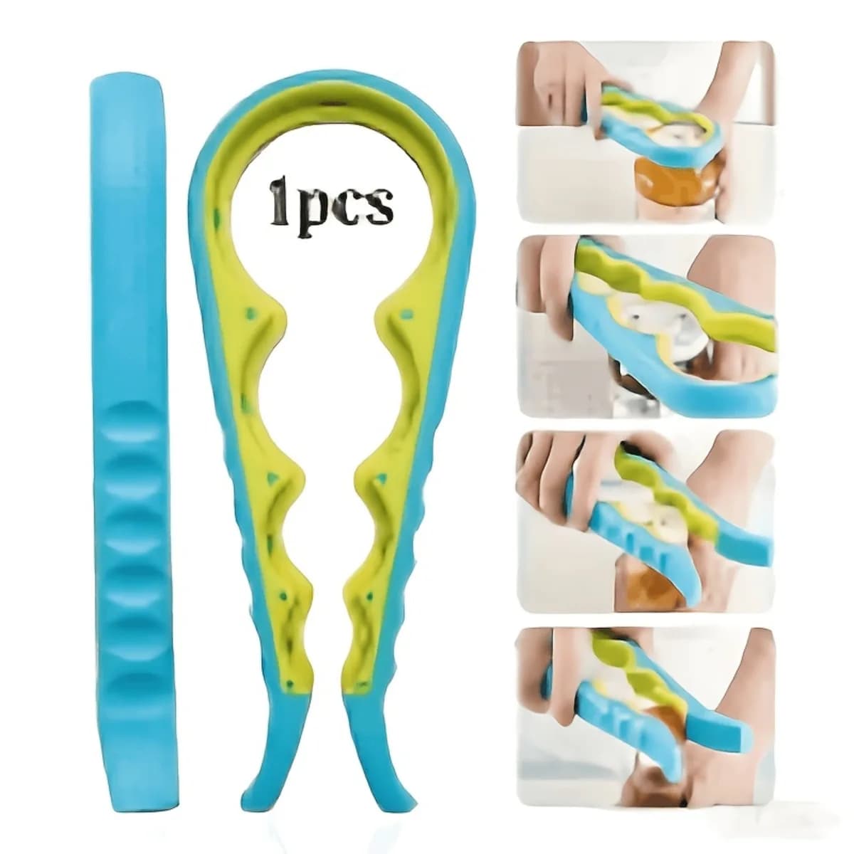 Apribottiglie Multifunzione 4-in-1 in Silicone con Impugnatura Antiscivolo, Apritappi Universale per Barattoli e Coperchi, Utensile da Cucina Compatto e Facile da Usare, Adatto per Mani Artritiche, Strumento Portatile per Uso Quotidiano Domestico, Campeggio e Apertura di Contenitori Alimentari