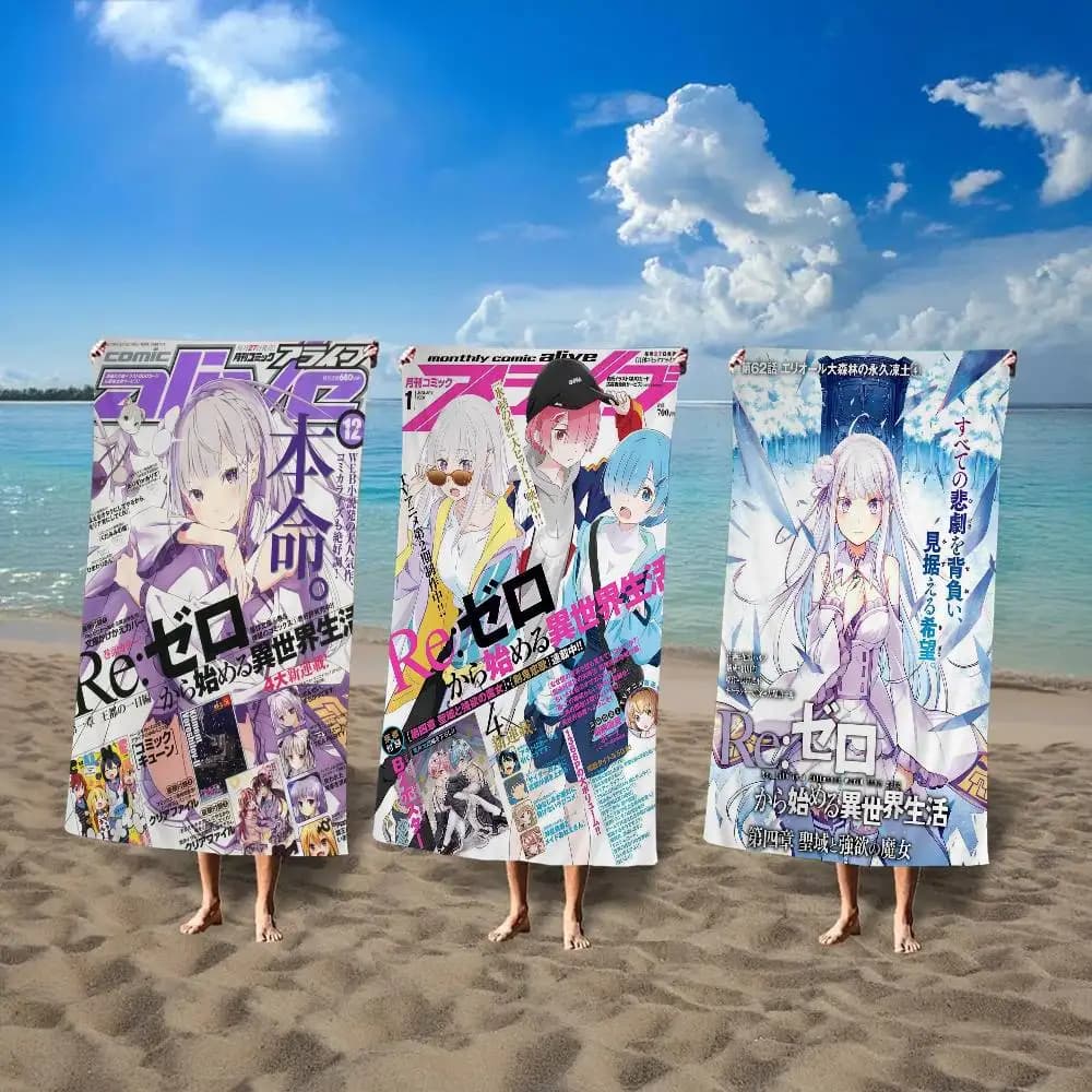 Classic vintage R-Re Zero Anime Anime Beach Swimming Towel Soft Absorbent Washcloth Children's Gifts for Kids Travel Camping Gym
