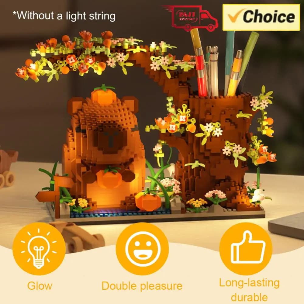 Tema animale Capibara Building Blocks Multi-Funzione Portapenne Organizzatore da scrivania 1880 pezzi Mattoni fai da te Giocattolo per ufficio Decorazioni per la casa Regalo