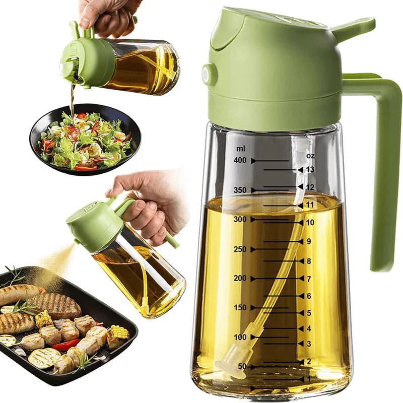 [2PC] Two in One Spray Bottle, 16oz/470ml Cooking Spray, with Automatic Flip, Multi-function Spray, Suitable for 11 Places: It Can Be Used for Cooking, Salad Sauce, Barbecue, Air Frying Pan and Scones, Becoming an Essential Small Tool for Oil and Vinegar