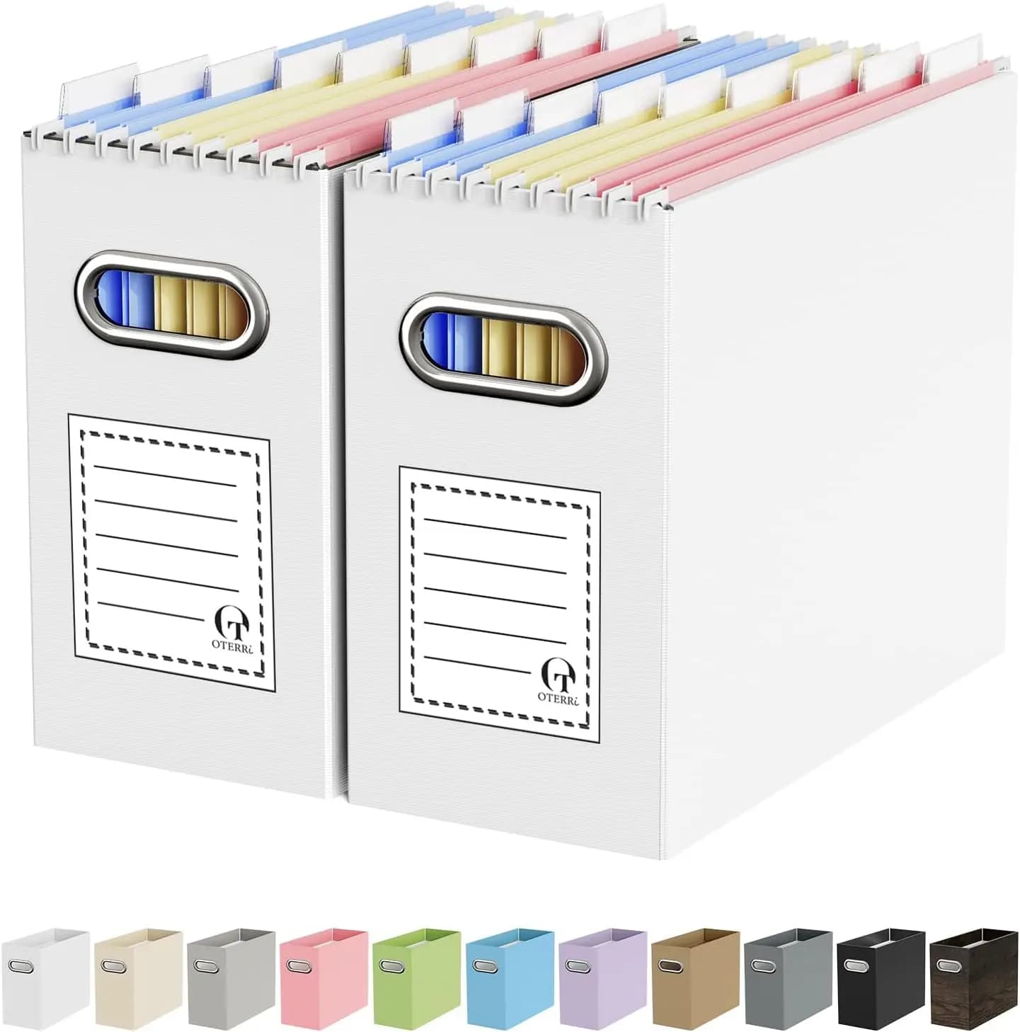 Scatola organizer in cartone per cartelle da appendere, formato Letter, confezione da 2, bianco