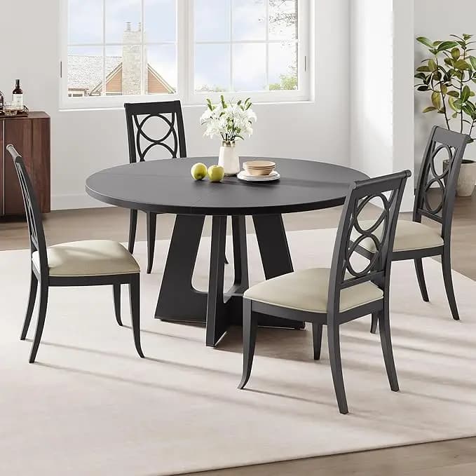 Tavolo da Pranzo Rotondo 120CM per 4-6 Persone, Gambe Centrali in Metallo, Tavolo Industriale con Ripiano Integrato per Sala da Pranzo, Solo Tavolo da Cucina