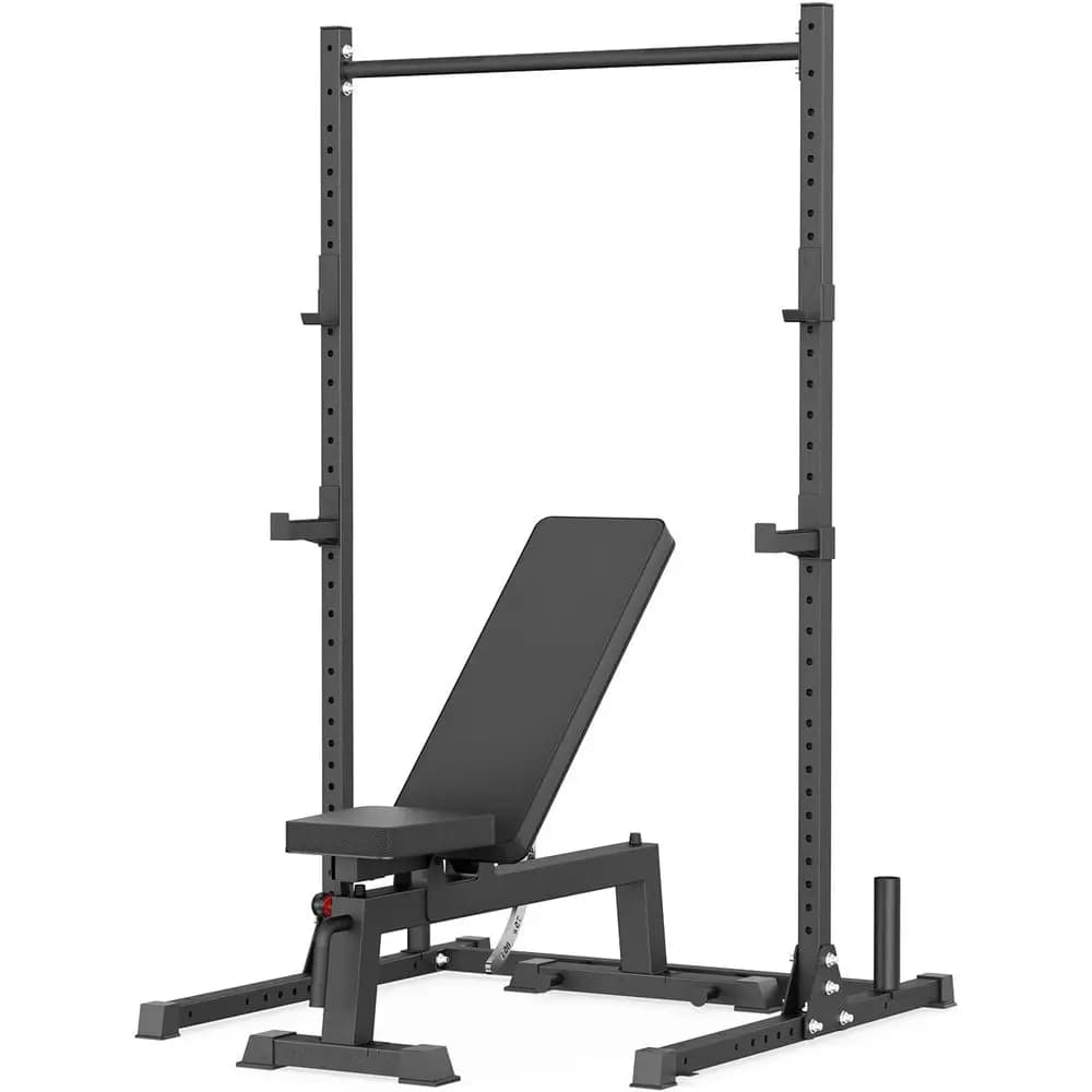 Adjustable Power Rack with Pull-Up Bar, 800lb Capacity, Multi-Functional Bench, and Weight Storage Rack