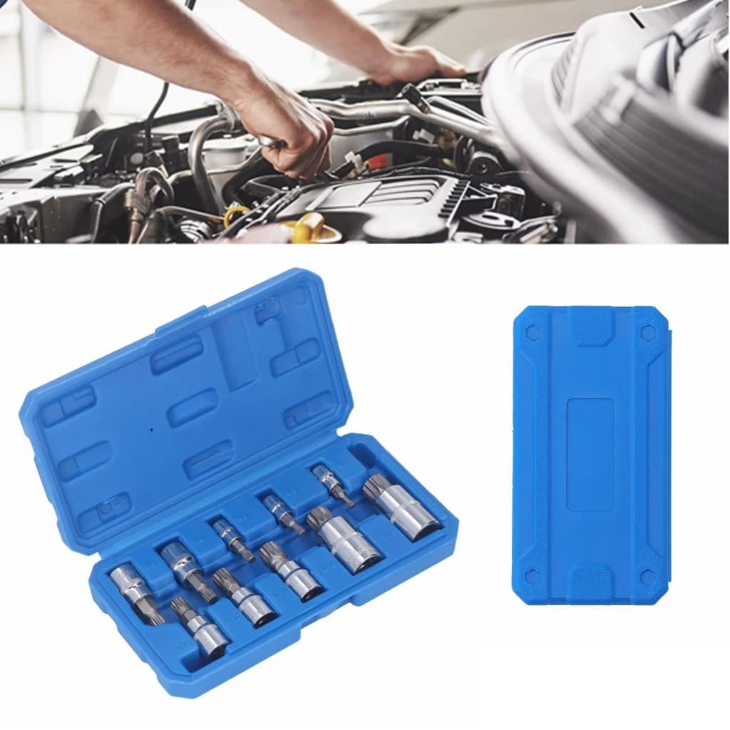 Set di bussole con punta scanalata, in acciaio S2 da M4 a M18 con punta scanalata tripla quadrata da 1/4 pollici 3/8 pollici 1/2 pollici con scatola di immagazzinaggio per la riparazione