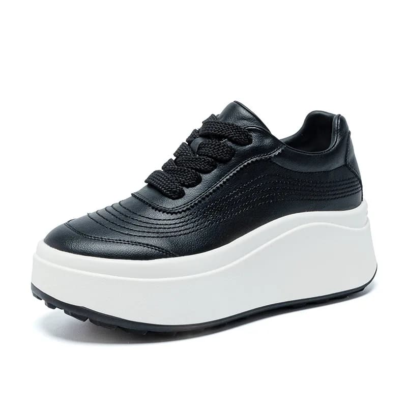 7cm Microfiber Leather Spring Autumn Shoes Chunky Sneakers Platform Wedge Women Casual Shoes Ladies Fashion Skate Boarding