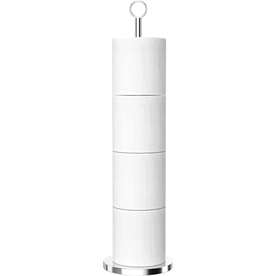 Portarotolo da terra con funzione di riserva, in acciaio inossidabile, design moderno e minimalista per l'organizzazione del bagno