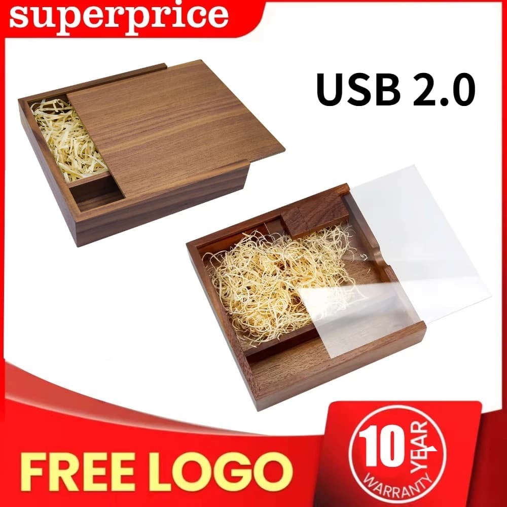 (Logo Gratuito) Album Fotografico Unico in Legno di Acero e Noce USB+Scatola Pendrive USB Flash Drive 8GB 16GB 32GB 64GB 128GB Fotografia USB2.0