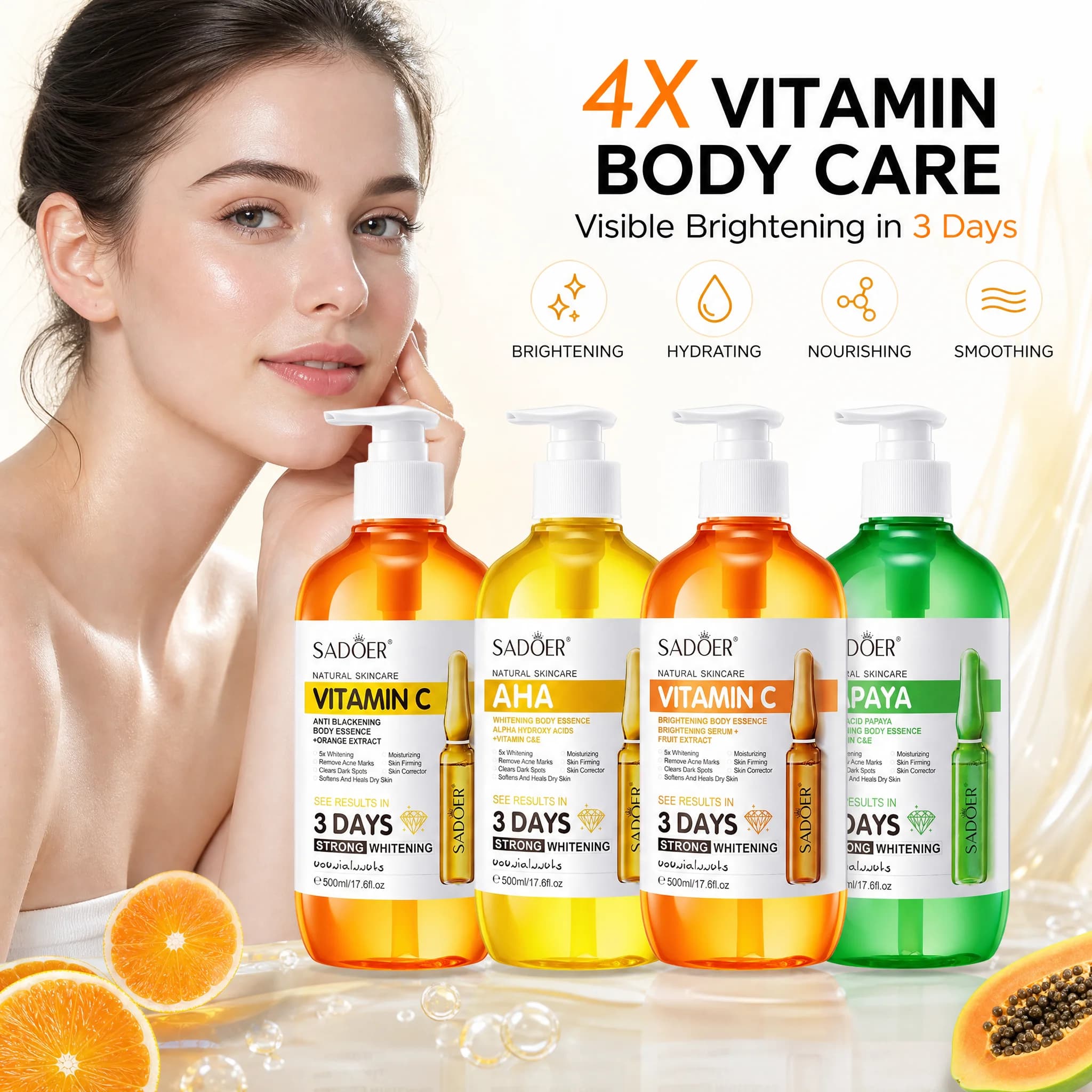 500ml Whitening Body Cream AHA Hydroxy Acids Vitamin C&E Moisturizing Lightening Body Lotion Remove Acne Marks Skin Care