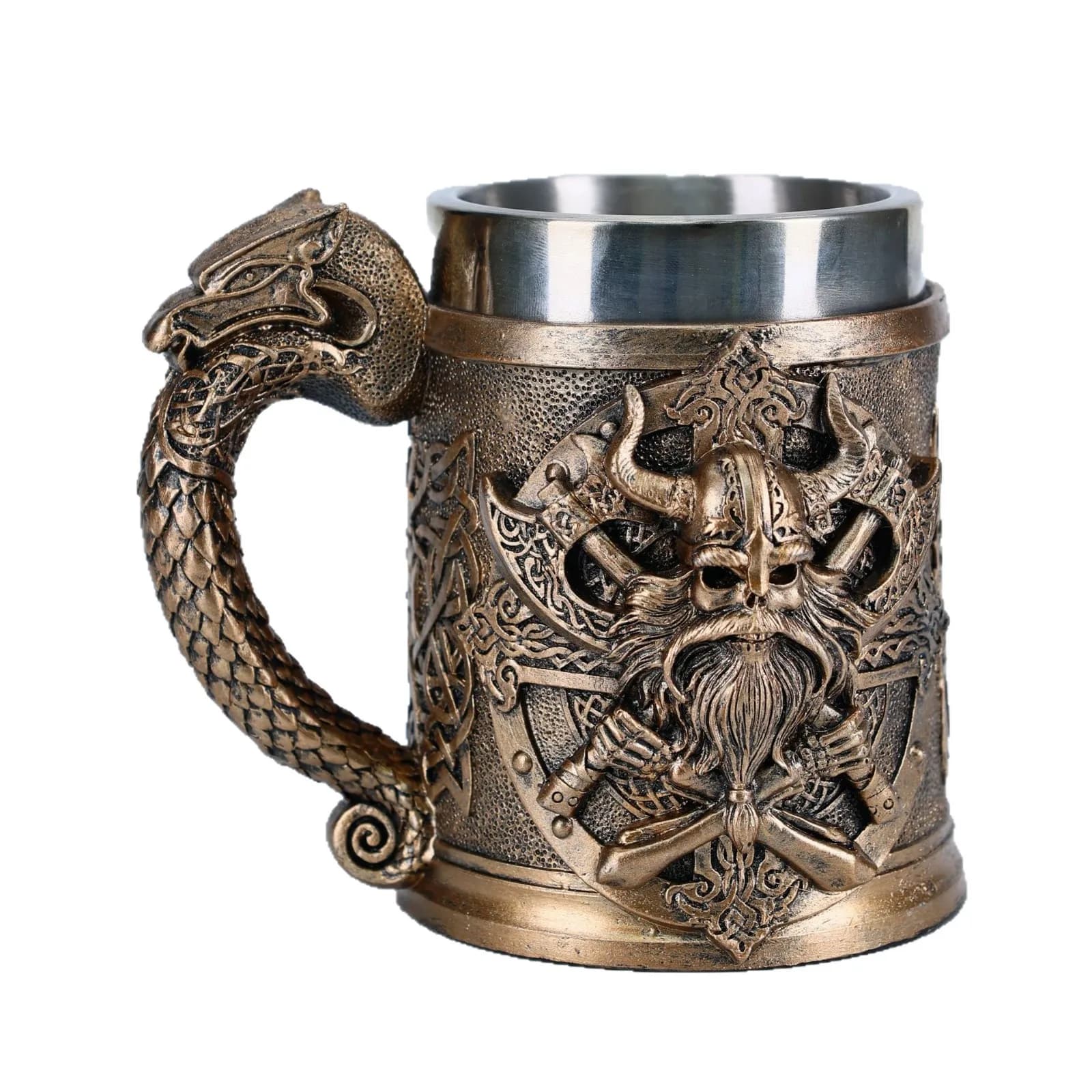 Boccale da Birra con Testa di Drago Vichingo, in Resina e Acciaio Inossidabile, Decorazione Creativa 3D per Casa e Scrivania, Regalo da Collezione per Uomini