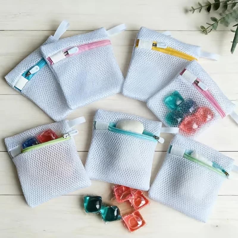 Mini bag for linen with single layer zipper from 12×14 cm | Polyester mesh bag for washing detergent capsules and small objects