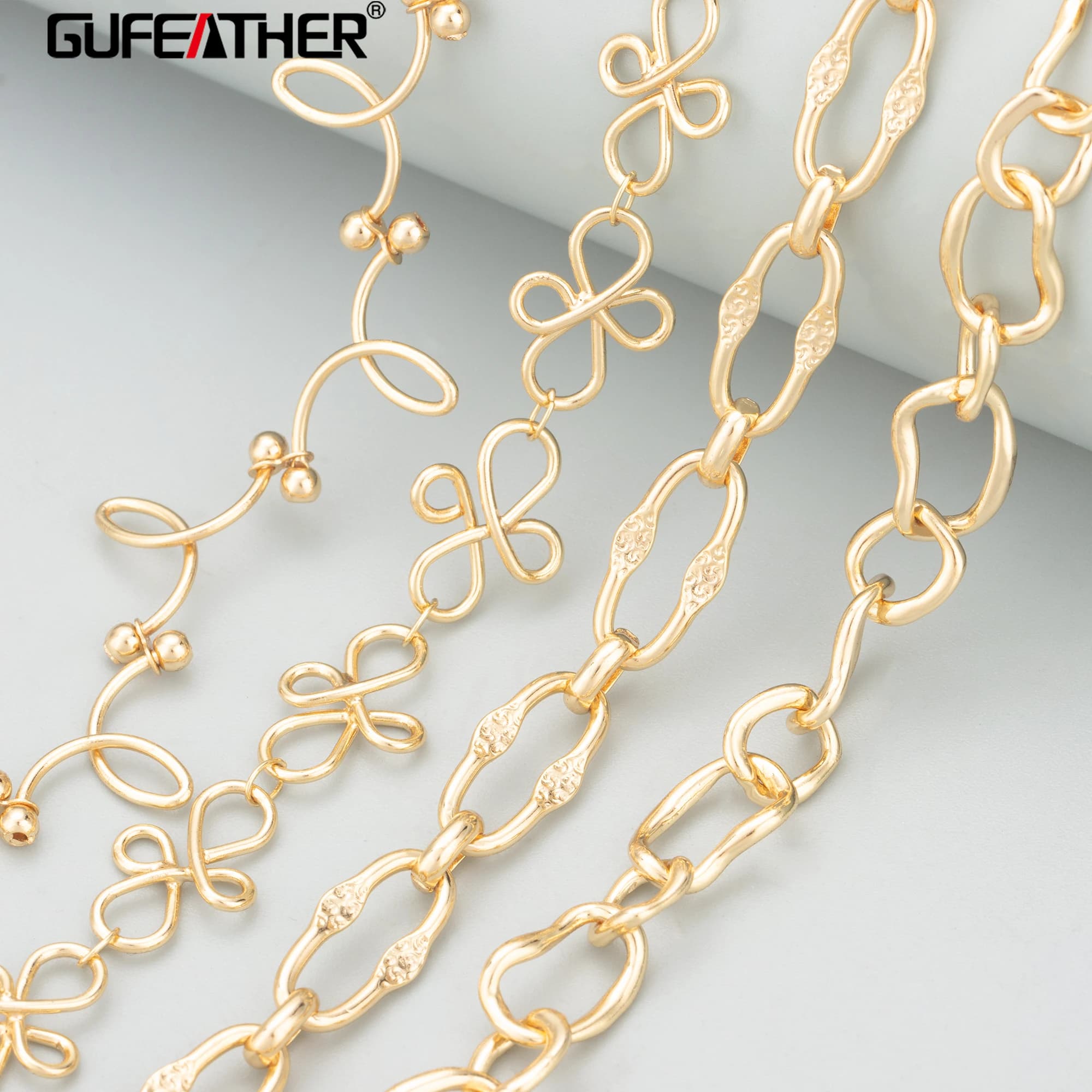 GUFEATHER C393, catena, oro 18 carati rodiato, rame, senza nichel, fatto a mano, creazione di gioielli, collana braccialetto fai da te, 1 m/lotto