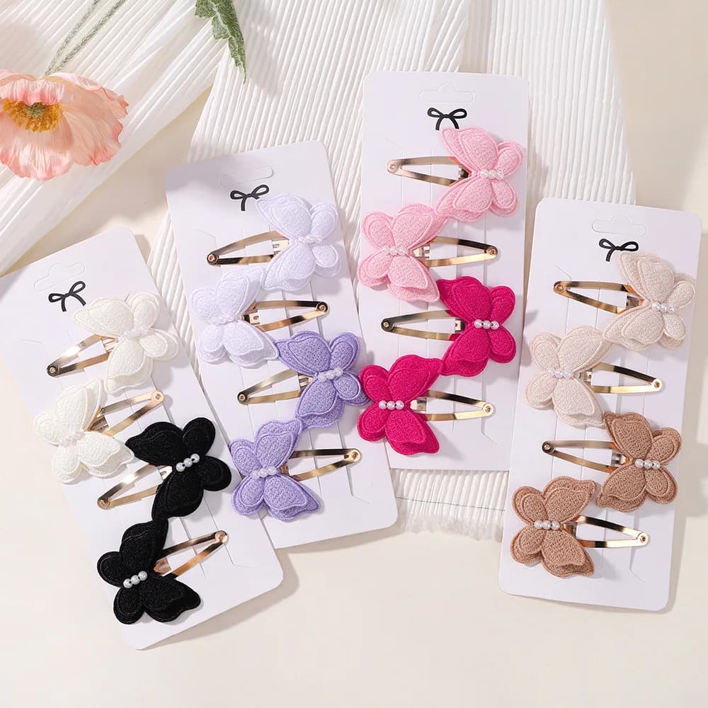 4 pezzi/set set di fermagli per capelli a farfalla per ragazze fiocco a doppio strato carino frangia forcina in cotone sicuro per bambini set di accessori per capelli per bambini