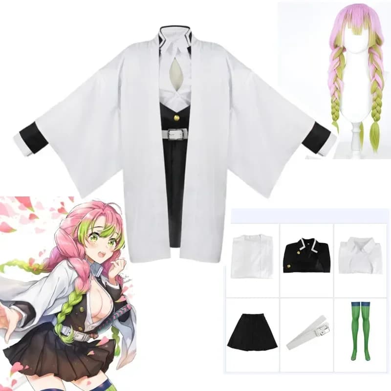 Halloween Demon Slayer Kimetsu No Yaiba Anime Cosplay Ensemble Complet con Perruque, Costume d'Halloween pour Femme et Fille