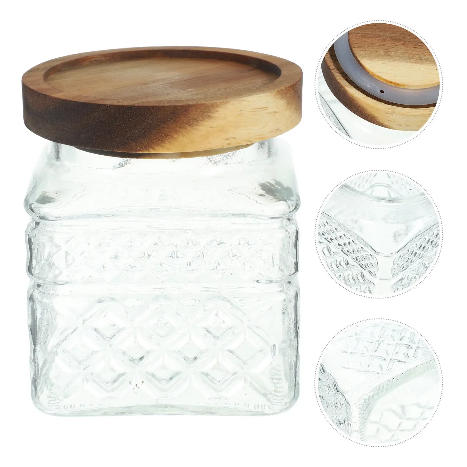 Premium Glass Food Storage Container with Solid Wood Lid Transparent Airtight Jar for Tea Coffee Sugar Flour Cereal Soda Pantry