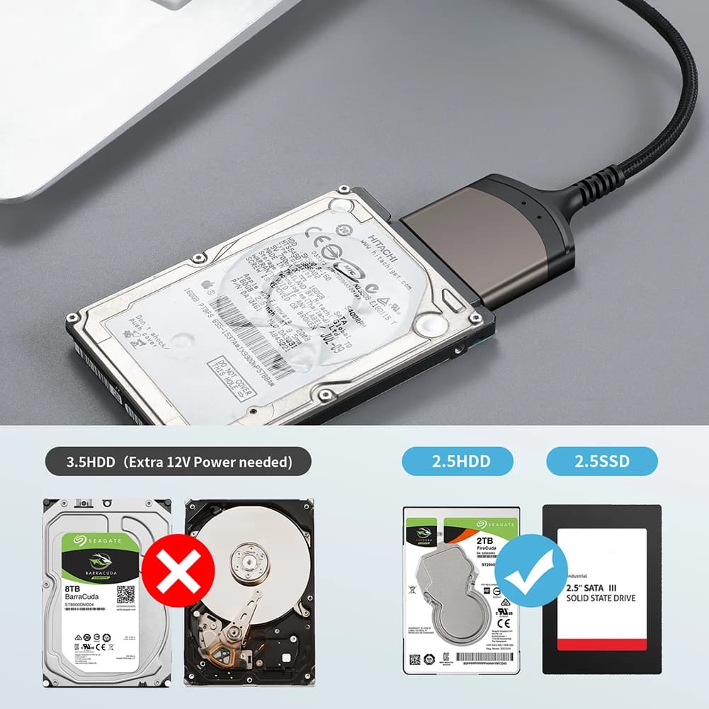 Cavo adattatore USB 3.0/Type C a SATA da 23 cm, 7+15/22 pin, guscio in alluminio, convertitore esterno 1 Gbps per SSD/HDD da 2,5 pollici