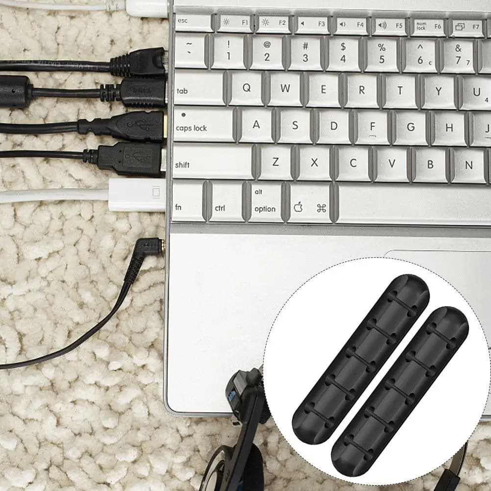 Organizzatore di cavi da scrivania compatto in silicone nero, 2 pezzi, per la gestione di cavi di ricarica, cuffie e USB