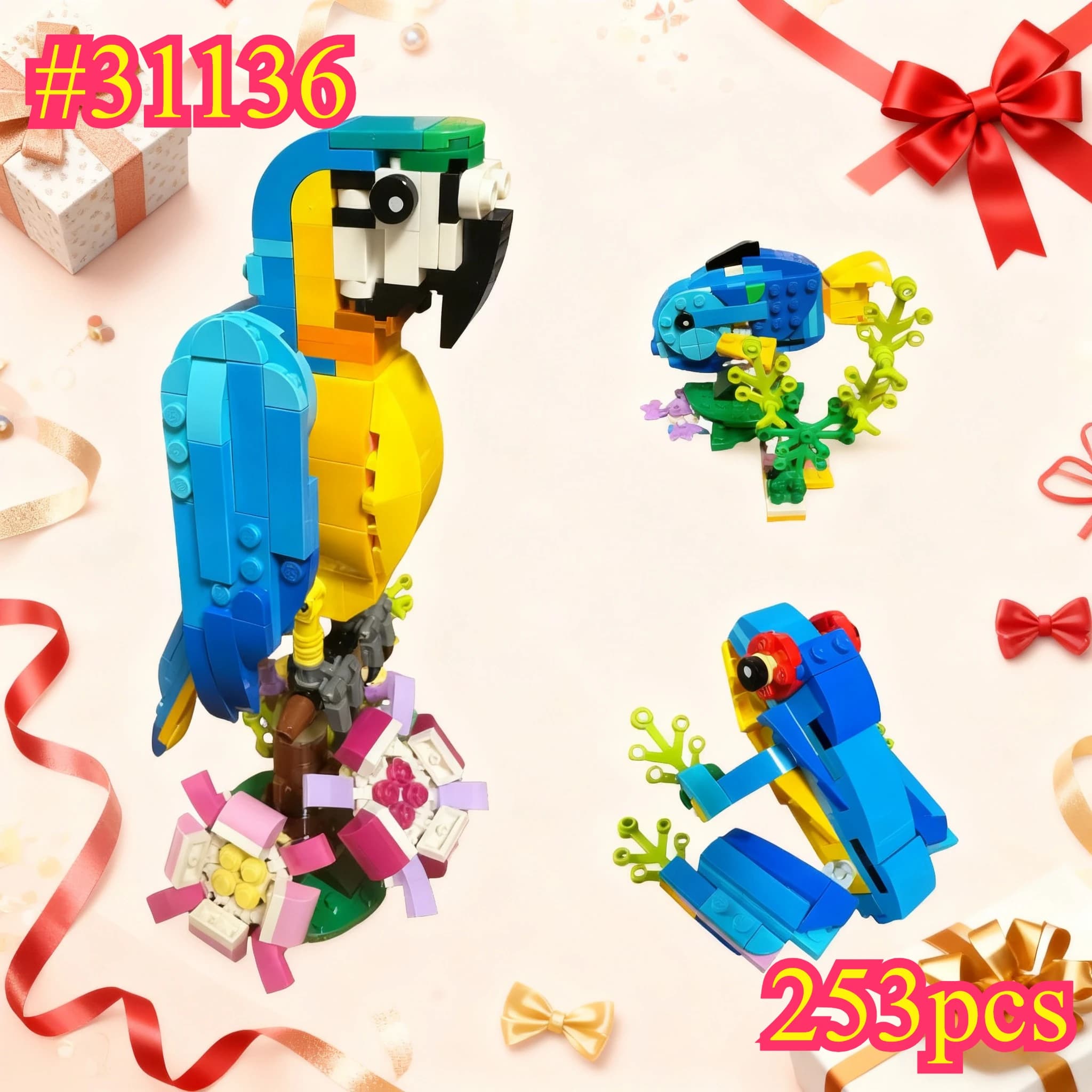 Parrot Rana e Pesce 3 in 1 31136 Set di blocchi di costruzione compatibili con particelle Legoed Adatto per regali di Natale 253 pezzi
