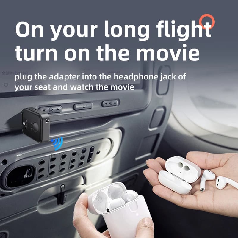 Bluetooth 5.3 Wireless Audio Transmitter Low Latency Stereo Adapter Dual 3.5mm AUX 2 Headphones Speakers for Airplane Travel TV