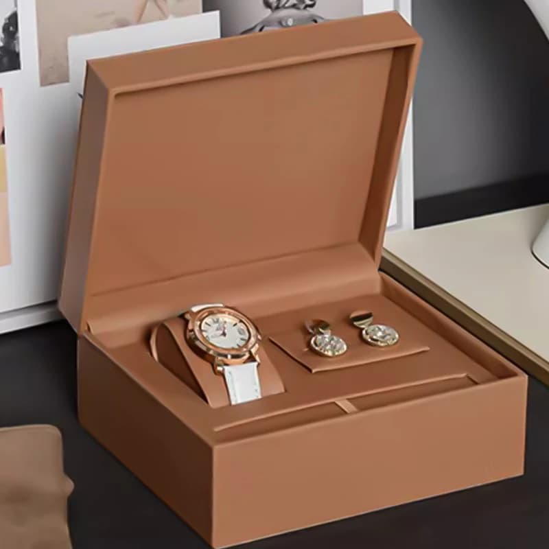 Set Regalo di Lusso 3 Pezzi: Scatola per Gioielli, Scatola per Gemelli, Scatola per Orologi e Penne - Espositore in Pelle PU di Alta Gamma