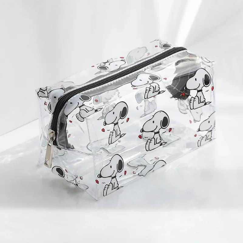 Snoopy Outdoor Girl Borsa per il trucco Borsa per cosmetici necessaria da donna Organizzatore da viaggio trasparente Piccola custodia da toilette alla moda dei cartoni animati