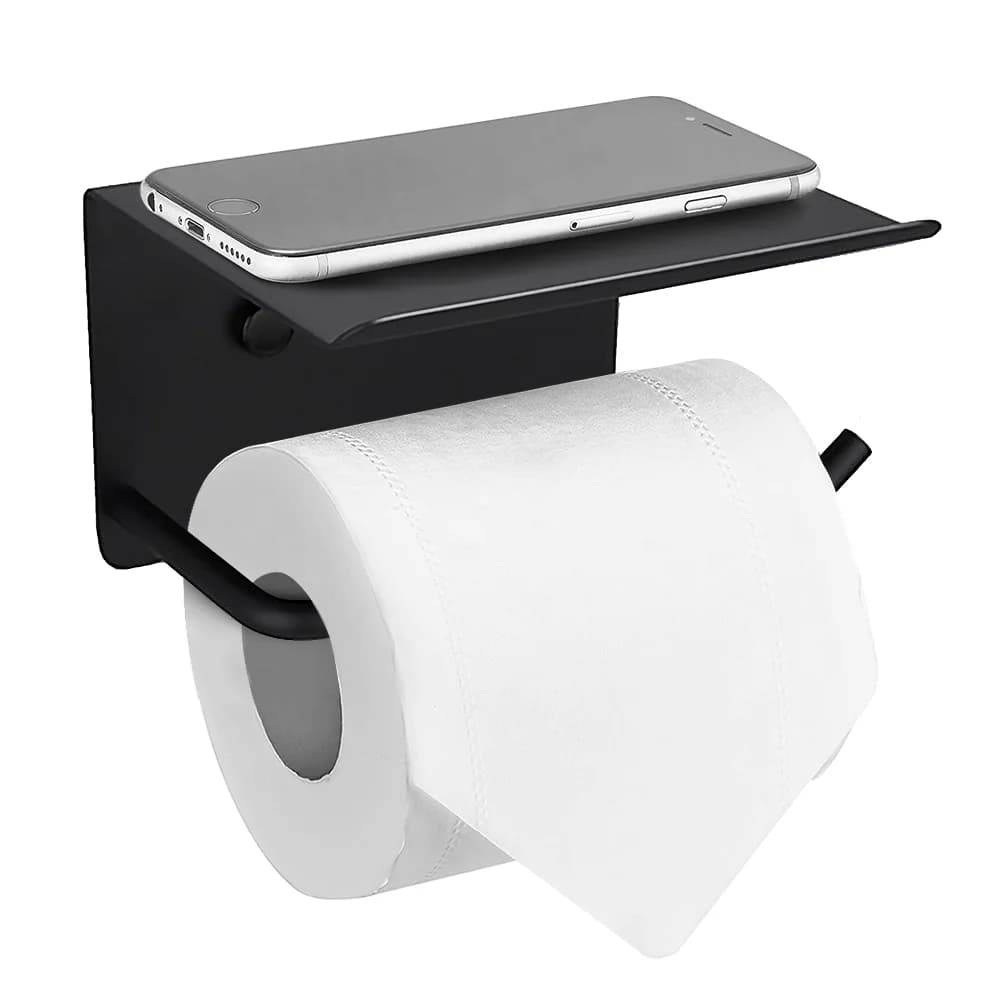 Supporto adesivo per carta igienica, supporto per rotolo di carta igienica in acciaio inossidabile senza foratura, Stick on Wall per bagno e camper, nero opaco