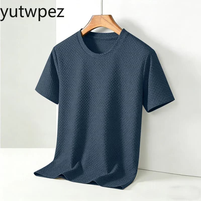 Running Men's Summer Ice Silk Waffle Knit T-Shirt Breathable Cooling Outdoor Climbing Casual Top Fashion Slim Fit Male Basic Tee